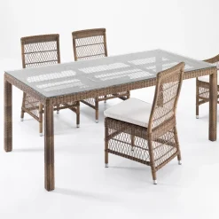 Viadurini in the Garden Gartentische Fest-Rechteckiger Gartentisch aus Polyrattan und Glas - Gigi