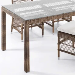 Viadurini in the Garden Gartentische Fest-Rechteckiger Gartentisch aus Polyrattan und Glas - Gigi