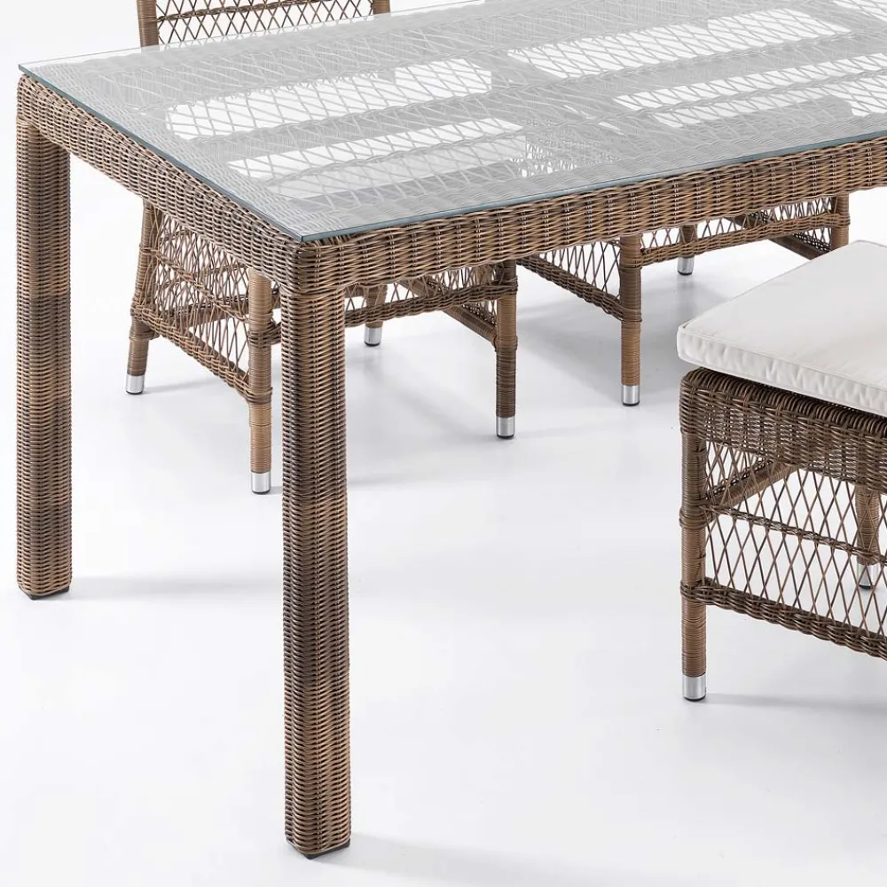 Viadurini in the Garden Gartentische Fest-Rechteckiger Gartentisch aus Polyrattan und Glas - Gigi