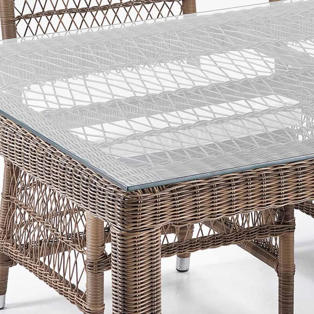 Viadurini in the Garden Gartentische Fest-Rechteckiger Gartentisch aus Polyrattan und Glas - Gigi