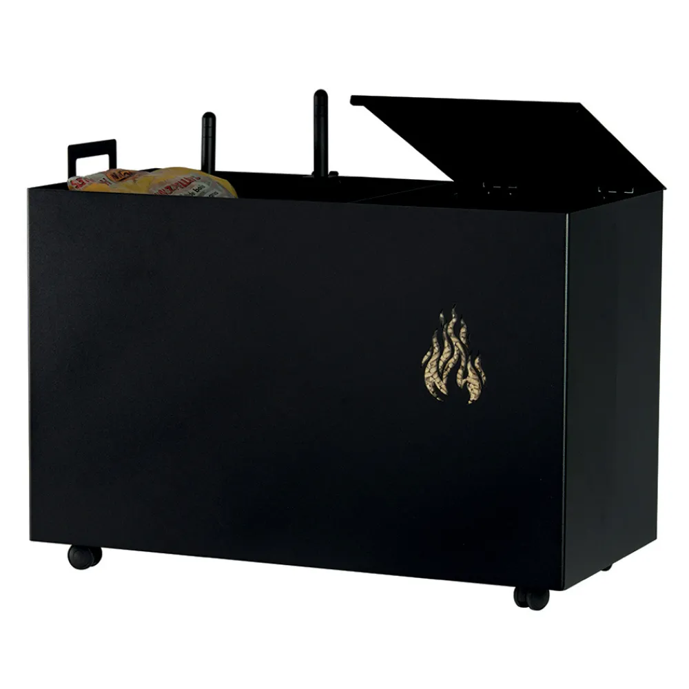 Viadurini Fire Design Pelletkorb-Rechteckiger Pellethalter aus Metall mit 4 Rädern, hergestellt in Italien – Aquila