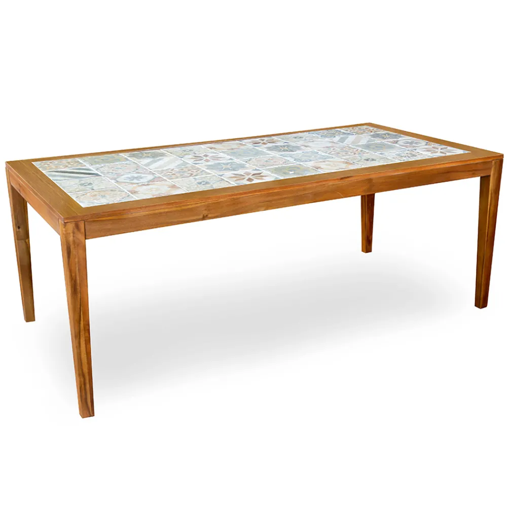 Viadurini in the Garden Gartentische Aus Teakholz-Rechteckiger Tisch aus Akazienholz und Keramikplatte - Technical