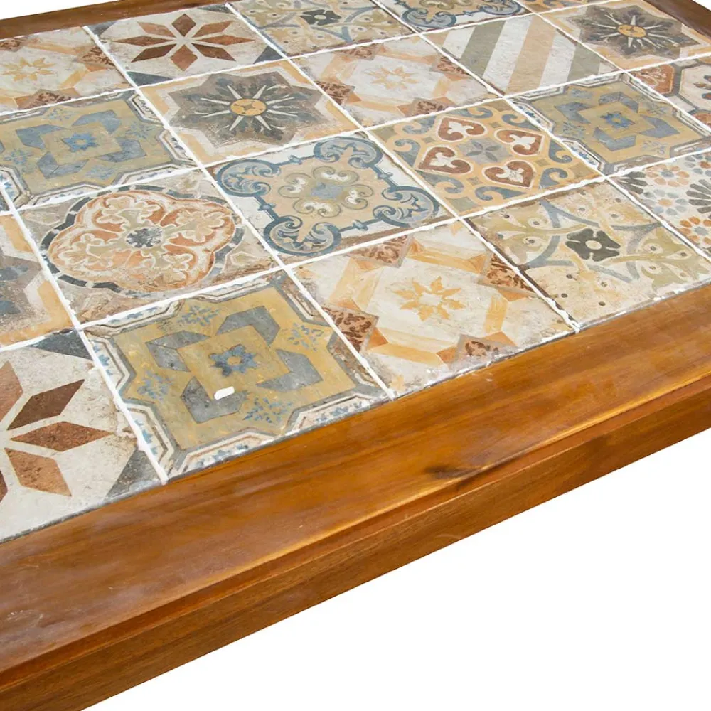 Viadurini in the Garden Gartentische Aus Teakholz-Rechteckiger Tisch aus Akazienholz und Keramikplatte - Technical