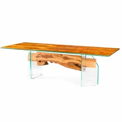 Viadurini Living Esstische Nach Mass-Rechteckiger Tisch aus Olivenbaumholz und Glas Portofino