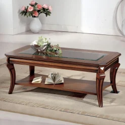 Viadurini Classic Klassische Couchtische-Rechteckiger Wohnzimmer-Couchtisch mit Glasplatte, hergestellt in Italien – Gaol