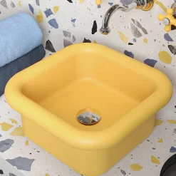 Viadurini Bathroom Farbige Waschbecken-Rechteckiges Aufsatzwaschbecken aus Keramik – Marineblau