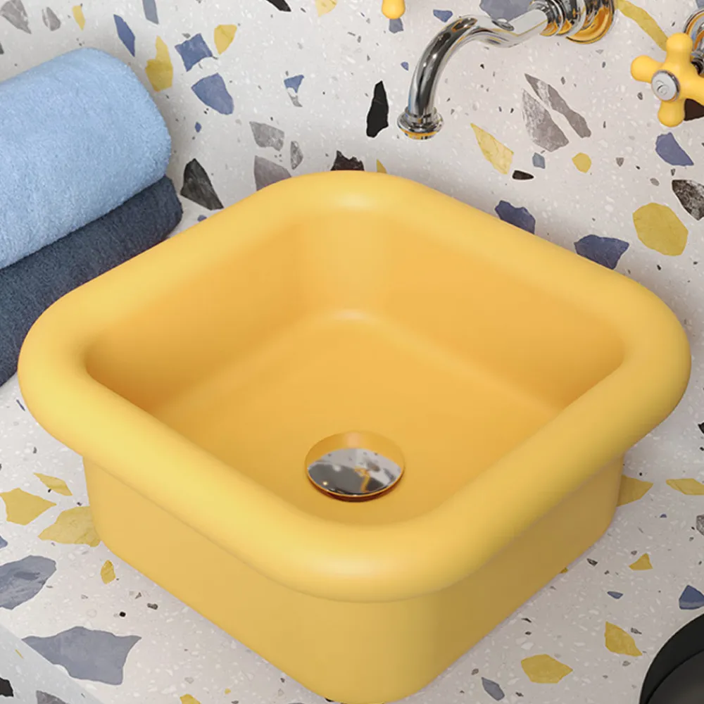 Viadurini Bathroom Farbige Waschbecken-Rechteckiges Aufsatzwaschbecken aus Keramik – Marineblau