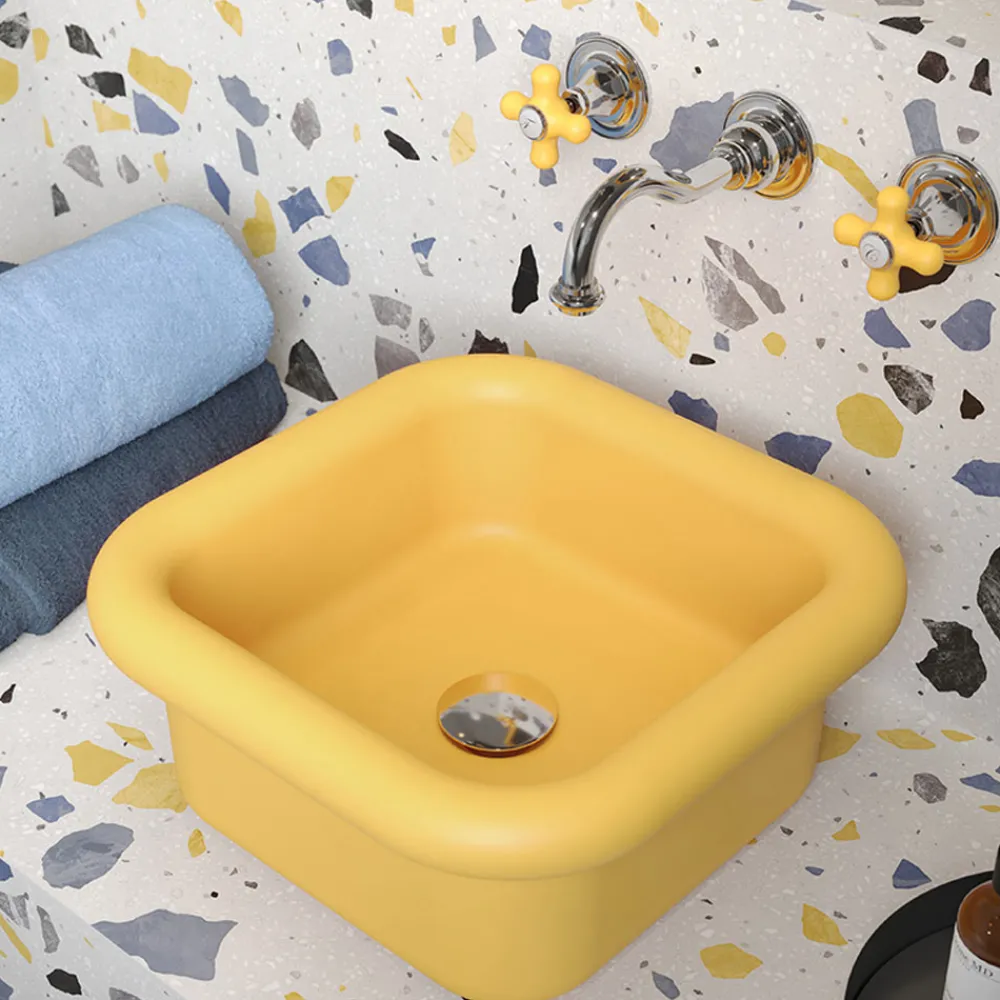 Viadurini Bathroom Farbige Waschbecken-Rechteckiges Aufsatzwaschbecken aus Keramik – Marineblau