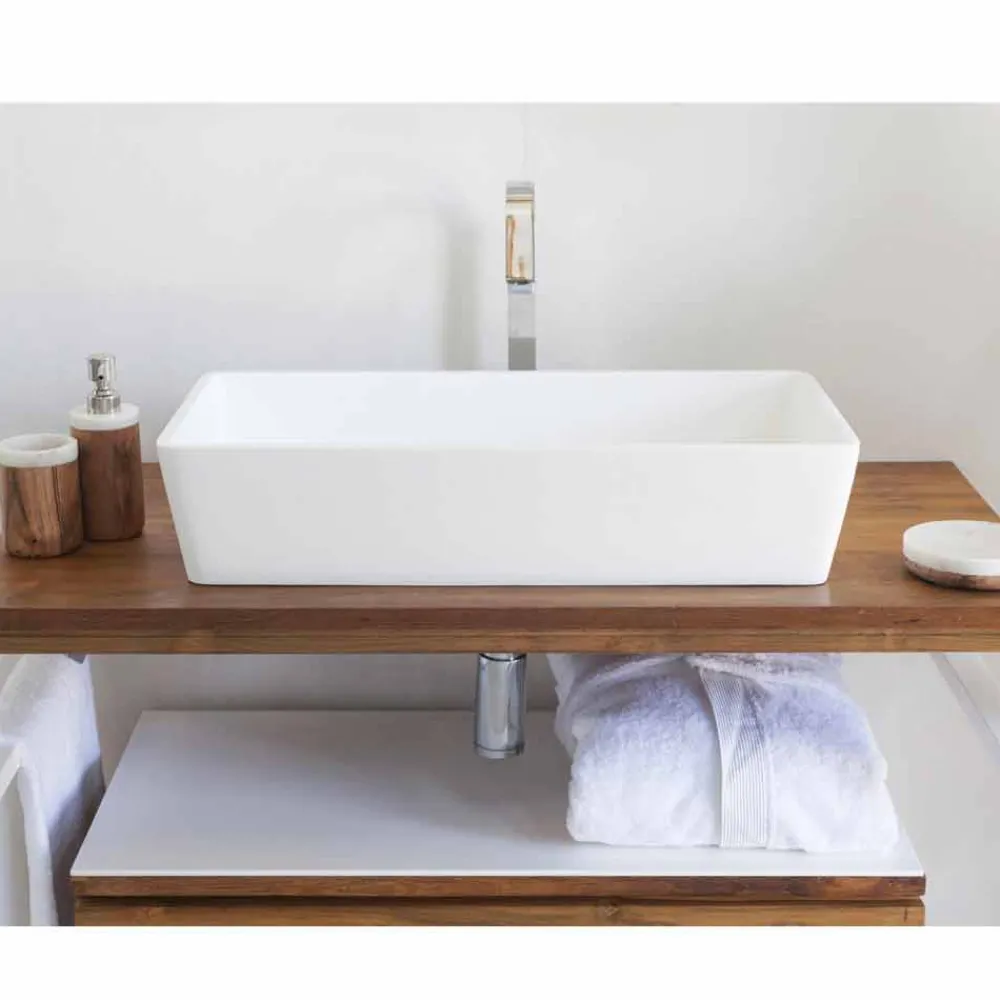 Viadurini Bathroom Harzwaschbecken-Rechteckiges Aufsatzwaschbecken in Solid Surface White Finish - Sider