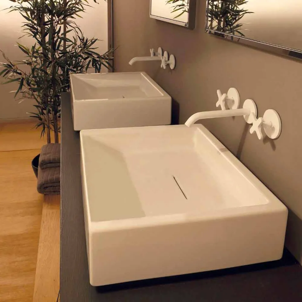 Viadurini Bathroom Keramikwaschbecken-Rechteckiges Aufsatzwaschbecken aus Keramik Desing made in Italy Dalia