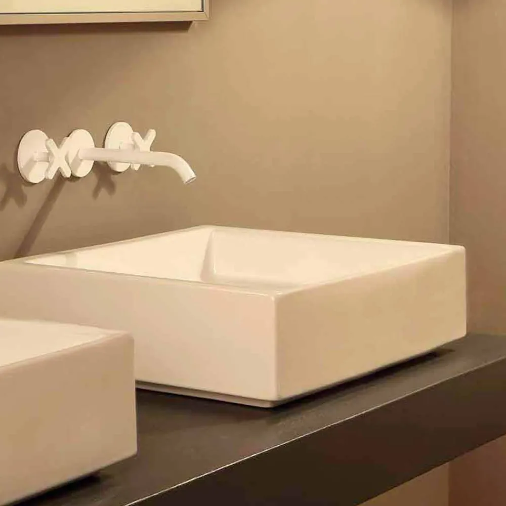 Viadurini Bathroom Keramikwaschbecken-Rechteckiges Aufsatzwaschbecken aus Keramik Desing made in Italy Dalia