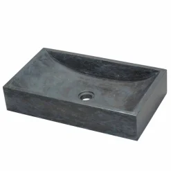 Viadurini Bathroom Steinwaschbecken-rechteckiges Aufsatzwaschbecken aus schwarzen Marmor Satun Modell