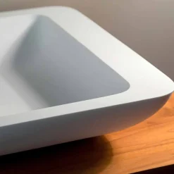 Viadurini Bathroom Design Waschbecken Aus Solid Surface-Rechteckiges Aufsatzwaschbecken aus weißem Mineralwerkstoff - Albertina