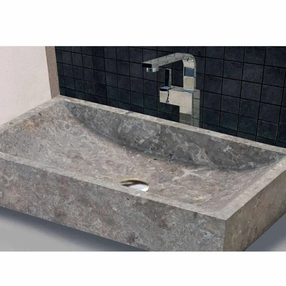 Viadurini Bathroom Steinwaschbecken-rechteckiges Aufsatzwaschbecken aus grauen Marmor Satun Modell