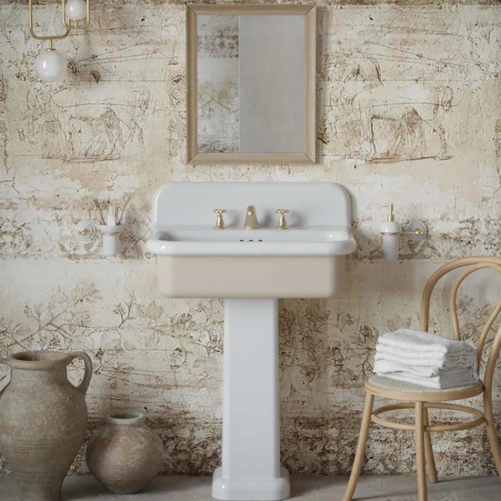 Viadurini Bathroom Vintage Waschbecken-Rechteckiges Badezimmerwaschbecken aus Keramik mit Sockel – Noah