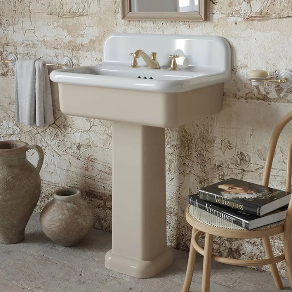 Viadurini Bathroom Vintage Waschbecken-Rechteckiges Badezimmerwaschbecken aus Keramik mit Sockel – Noah