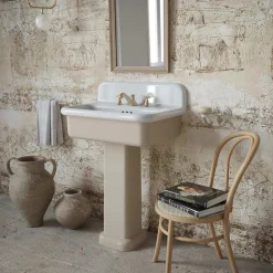 Viadurini Bathroom Vintage Waschbecken-Rechteckiges Badezimmerwaschbecken aus Keramik mit Sockel – Noah