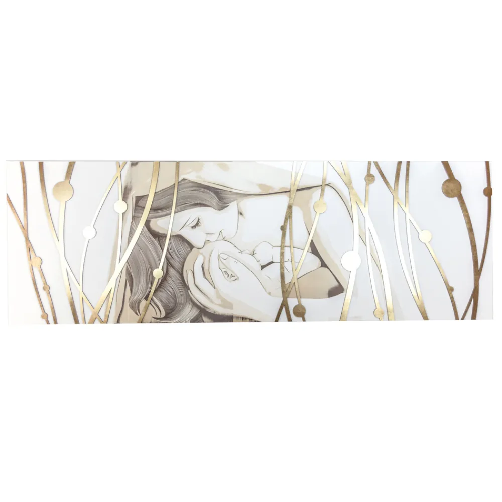 Viadurini Decor Religiöse Bilder-Rechteckiges, mit Laser gefertigtes Gemälde mit Göttin und Kind, hergestellt in Italien – Nagi