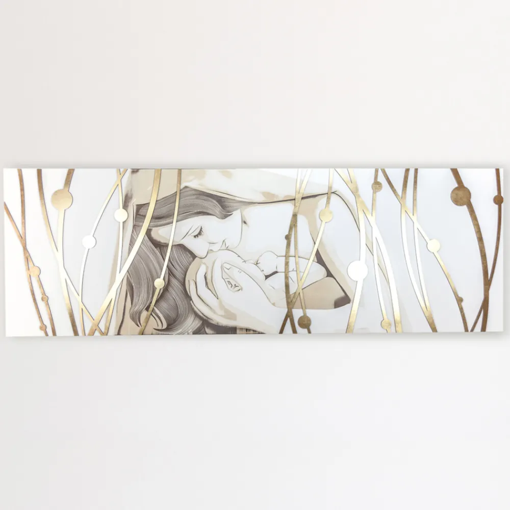 Viadurini Decor Religiöse Bilder-Rechteckiges, mit Laser gefertigtes Gemälde mit Göttin und Kind, hergestellt in Italien – Nagi