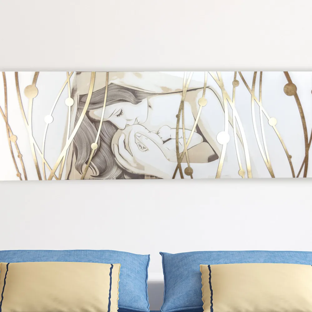 Viadurini Decor Religiöse Bilder-Rechteckiges, mit Laser gefertigtes Gemälde mit Göttin und Kind, hergestellt in Italien – Nagi