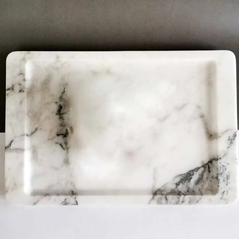 Viadurini Kitchen Küchenzubehör-Rechteckiges Tablett aus modernem geädertem weißem Marmor Made in Italy - Stora