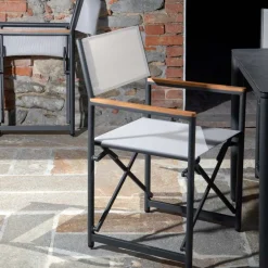 Viadurini in the Garden Metallsessel-Regiestuhl aus Aluminium, Textilene und Teak Armlehne - Tenda