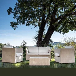 Viadurini in the Garden Garten Lounge Set-REHAU Polyrattan Garten-Lounge-Set und weiße Kissen - Pepe