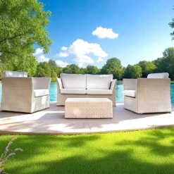 Viadurini in the Garden Garten Lounge Set-REHAU Polyrattan Garten-Lounge-Set und weiße Kissen - Pepe