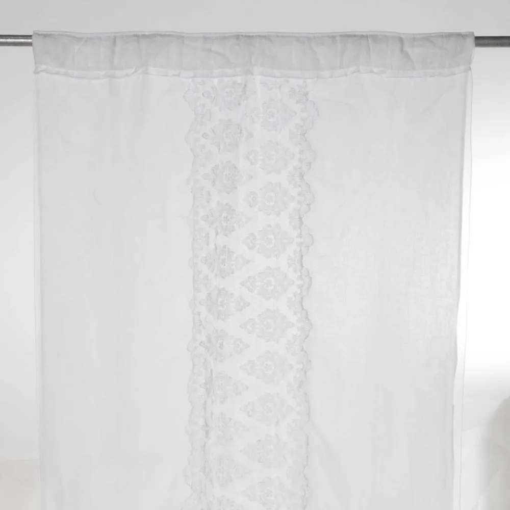 Viadurini Textile Leinenvorhänge-Retro Leichter Leinenvorhang mit Organza und italienischer Luxusstickerei - Marinella