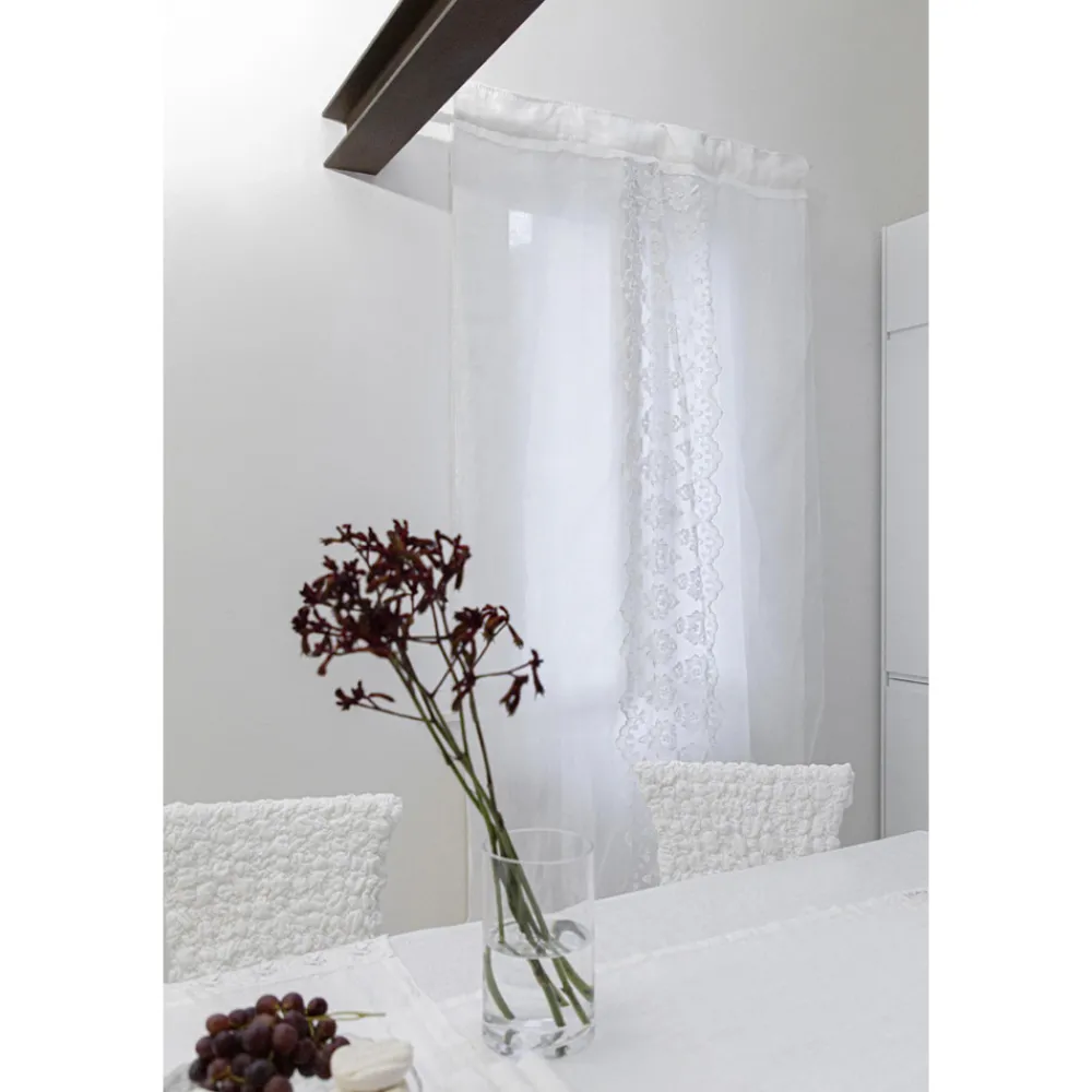 Viadurini Textile Leinenvorhänge-Retro Leichter Leinenvorhang mit Organza und italienischer Luxusstickerei - Marinella