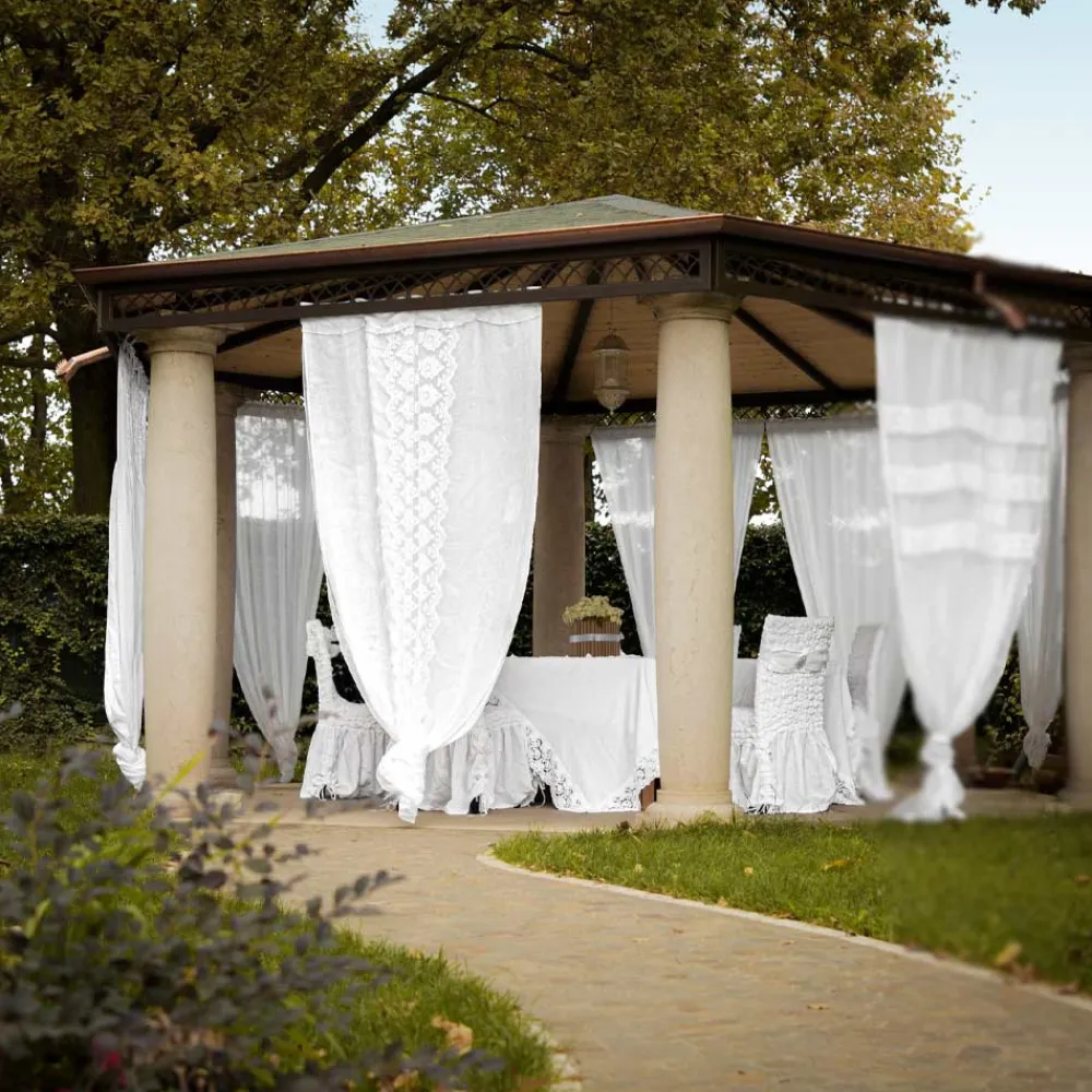 Viadurini Textile Leinenvorhänge-Retro Leichter Leinenvorhang mit Organza und italienischer Luxusstickerei - Marinella