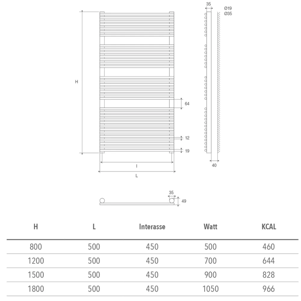 Viadurini Radiators Heizkörper Hydraulisch-Rohrförmiger Handtuchwärmer aus Chrom bis 1050 Watt Made in Italy - Benji