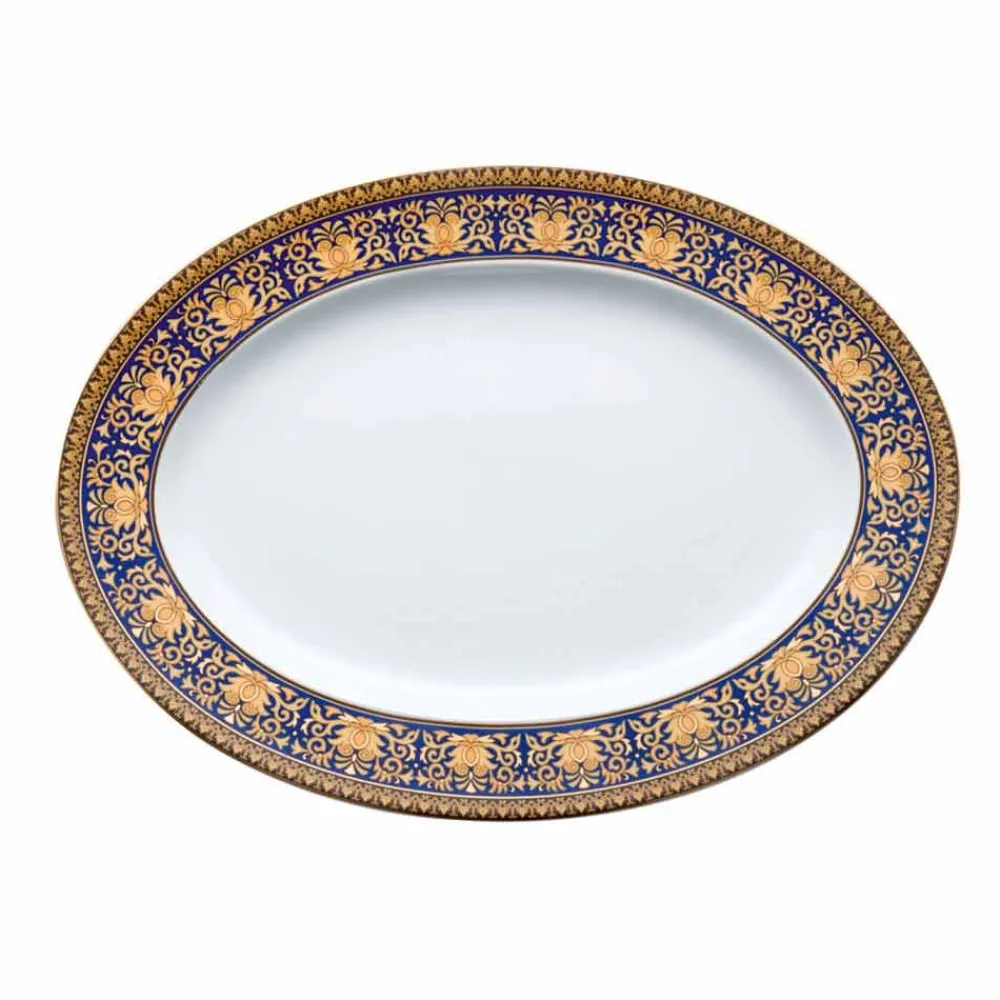 Versace Teller Set-Rosenthal Medusa Blau Ovale Designplatte aus Porzellan