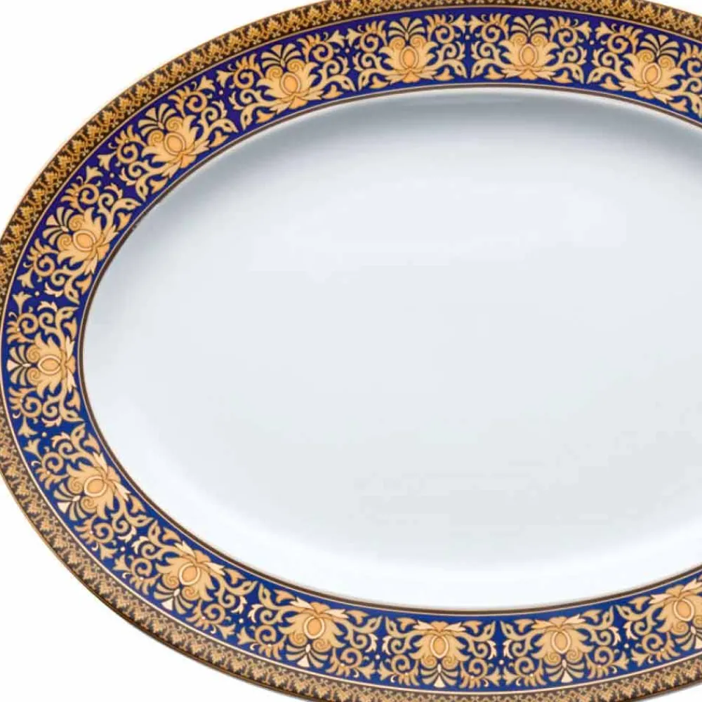 Versace Teller Set-Rosenthal Medusa Blau Ovale Designplatte aus Porzellan