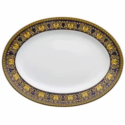 Versace Teller Set-Rosenthal Medusa Blau Oval 40cm Schale aus Porzellan Design