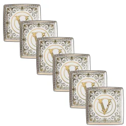 Versace Becher Set Design-Rosenthal Virtus Gala 6 flache Schüsseln eckig 15x15 cm aus Porzellan - Barock