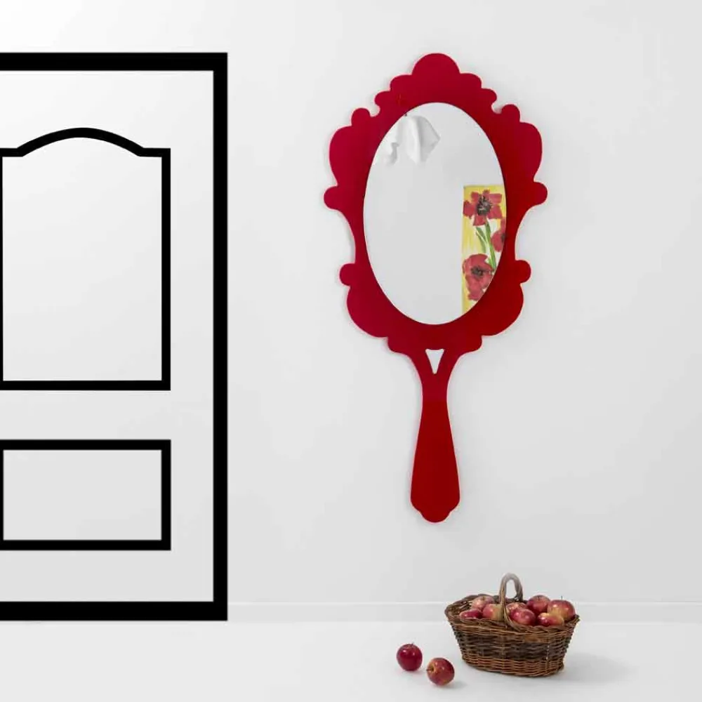 Viadurini Living Wandspiegel-Roter Wandspiegel mit verziertem Rahmen Schnee made in Italy