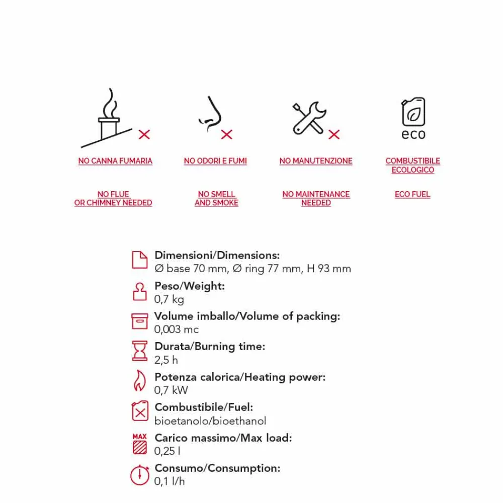 Viadurini Fire Design Brenner Bioethanol-Runde Bio Ethanol Brennkammer aus Edelstahl 0,7Kw Griff 4