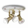 Ferroluce Vintage Deckenleuchten-Runde Deckenleuchte 3 Strahler aus Messing und handbemalter Keramik - Savona