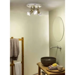 Ferroluce Vintage Deckenleuchten-Runde Deckenleuchte 3 Strahler aus Messing und handbemalter Keramik - Savona