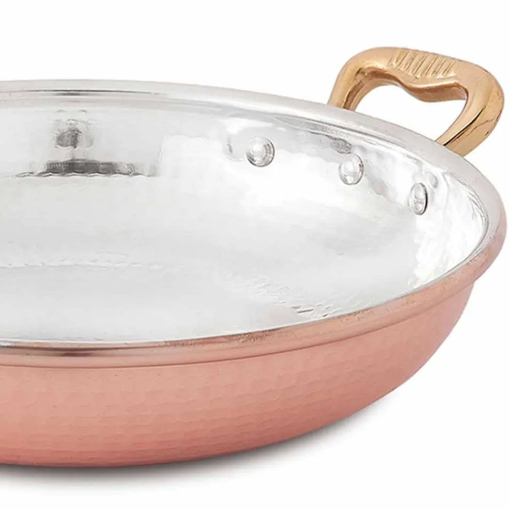 Viadurini Kitchen Kochgeschirr-Runde handverzinnte Kupferpfanne 2 Griffe und Deckel 32 cm - Giangiorgio