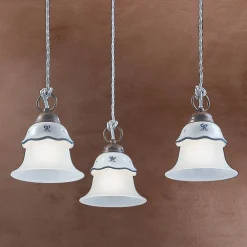 Ferroluce Pendelleuchten Vintage-Runde Hängelampe aus Eisen, Glas, handbemalter Keramik - Ferrara