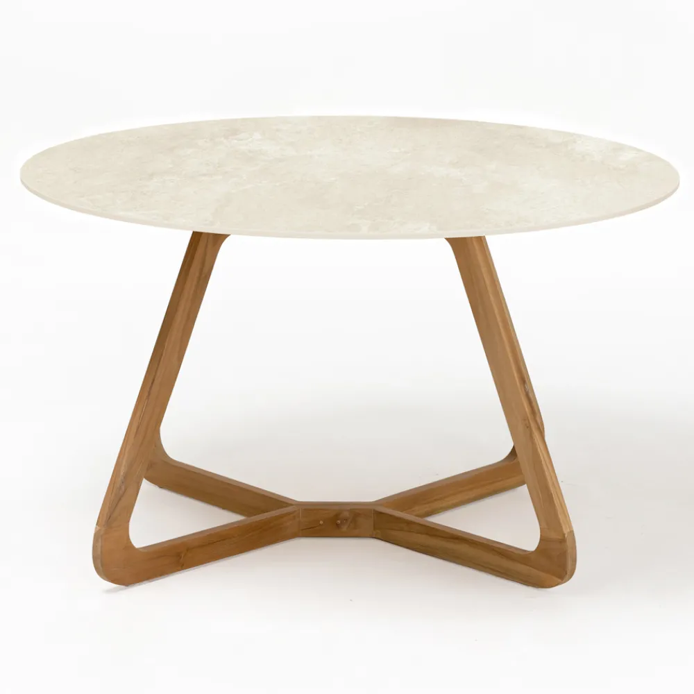 Viadurini in the Garden Gartentische Fest|Gartentische Aus Teakholz-Runder Außentisch aus Chianca di Ostuni-Keramik Made in Italy - Pegaso