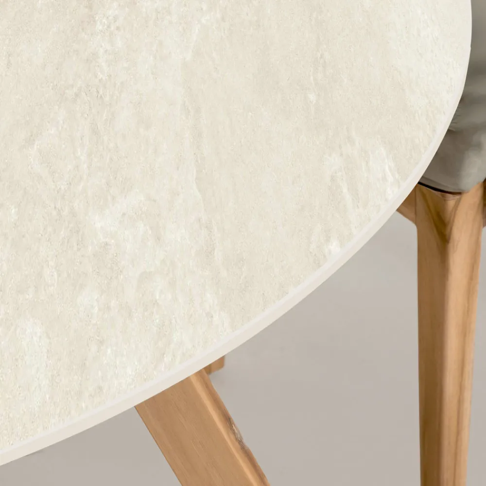 Viadurini in the Garden Gartentische Fest|Gartentische Aus Teakholz-Runder Außentisch aus Chianca di Ostuni-Keramik Made in Italy - Pegaso