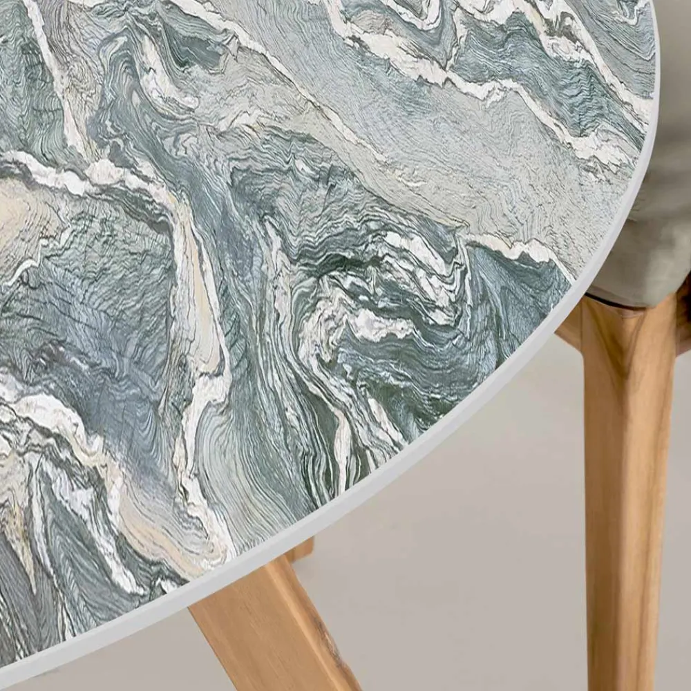 Viadurini in the Garden Gartentische Fest|Gartentische Aus Teakholz-Runder Außentisch aus ikonischer Cyprus-Keramik Made in Italy - Pegaso