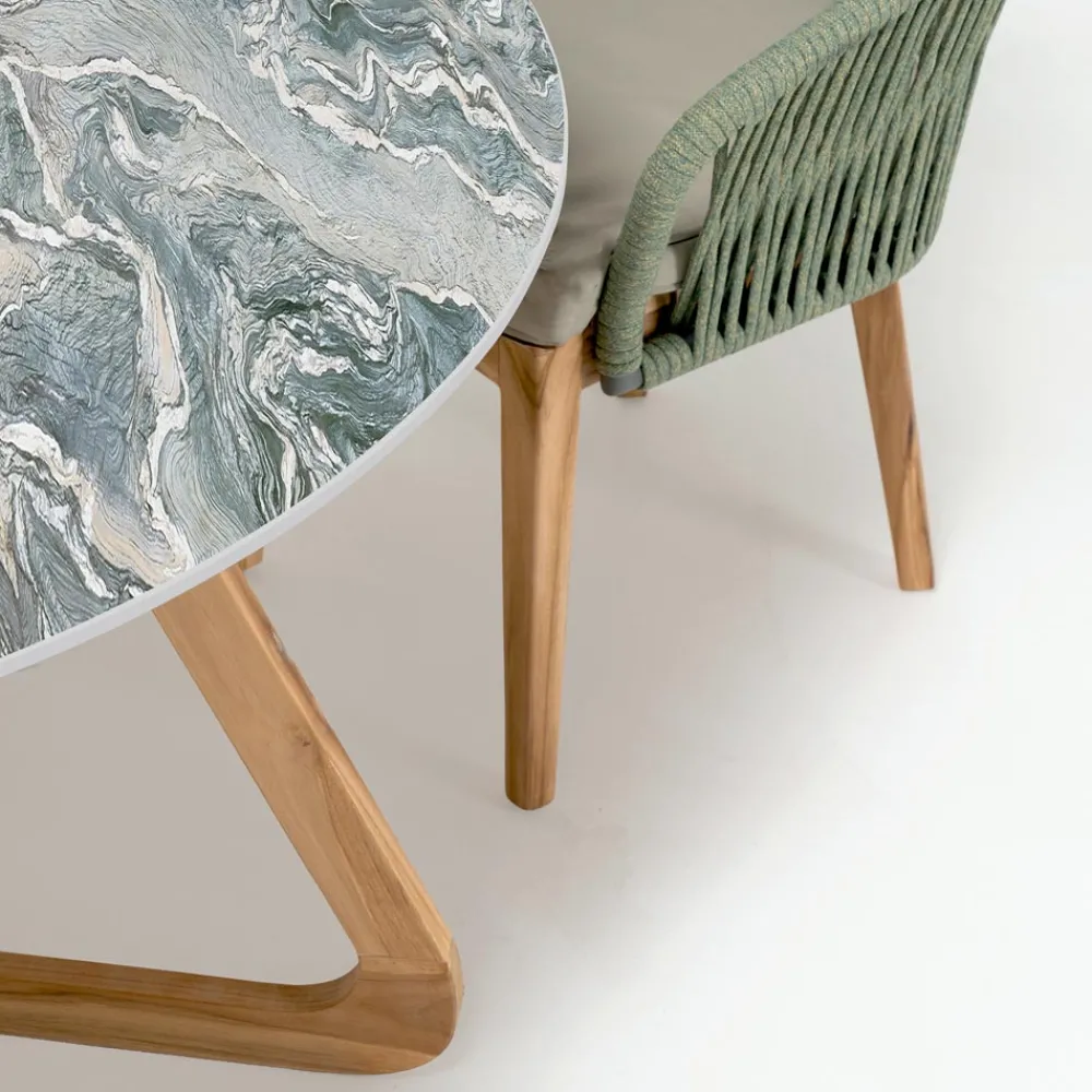 Viadurini in the Garden Gartentische Fest|Gartentische Aus Teakholz-Runder Außentisch aus ikonischer Cyprus-Keramik Made in Italy - Pegaso