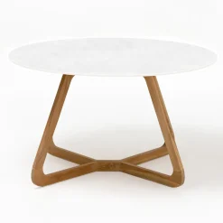 Viadurini in the Garden Gartentische Fest|Gartentische Aus Teakholz-Runder Außentisch aus komplett weißer Keramik Made in Italy - Pegaso