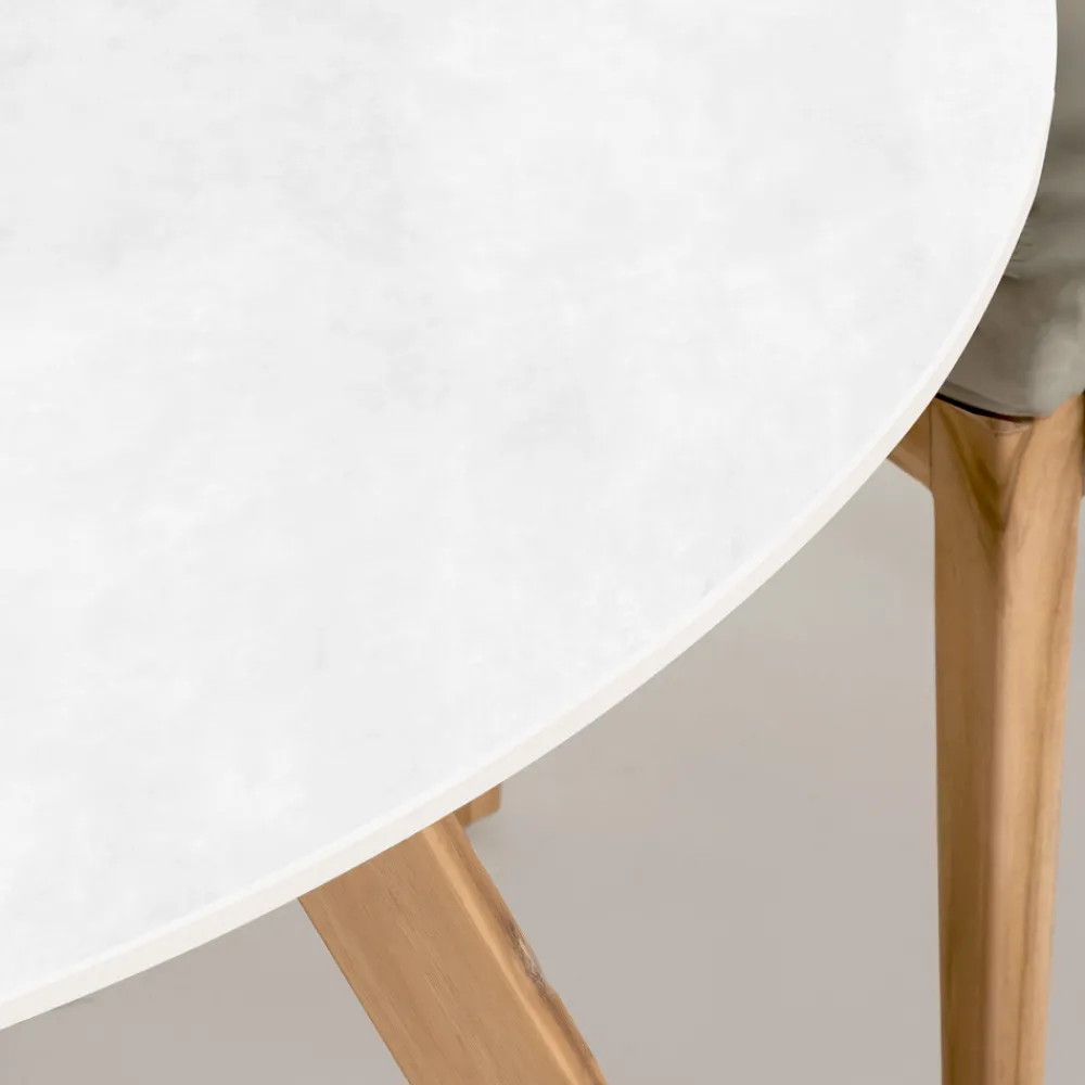 Viadurini in the Garden Gartentische Fest|Gartentische Aus Teakholz-Runder Außentisch aus komplett weißer Keramik Made in Italy - Pegaso