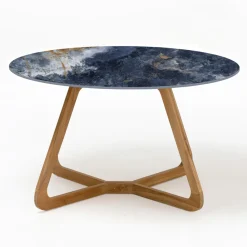 Viadurini in the Garden Gartentische Fest|Gartentische Aus Teakholz-Runder Außentisch aus ozeanblauer Keramik Made in Italy - Pegaso