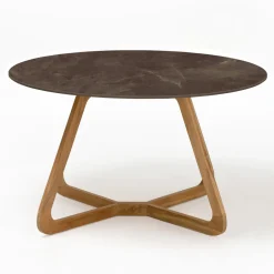 Viadurini in the Garden Gartentische Fest|Gartentische Aus Teakholz-Runder Außentisch aus Pulpis-Braun-Keramik Made in Italy - Pegaso